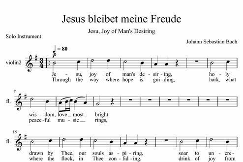 Jesus Bleibet Meine Freude Jesu Joy Of Man S Desiring Easy Solo Instrument Sheet Music Melody Measures
