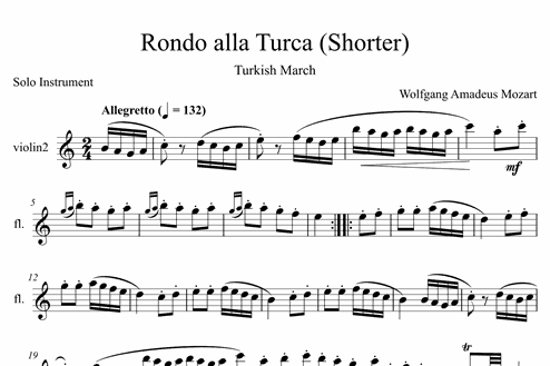 Rondo Alla Turca Shorter Turkish March Advanced Solo Instrument Sheet Music Melody Measures